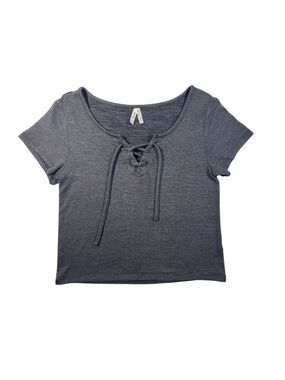 Mudd Heather Gray Lace-Up Scoop Crop Top